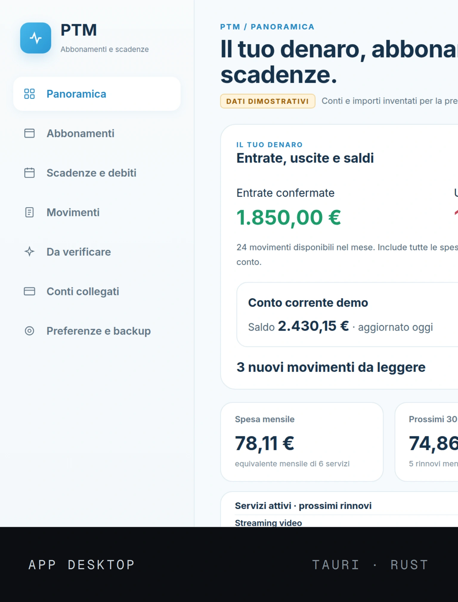PTM, app desktop per abbonamenti e scadenze
