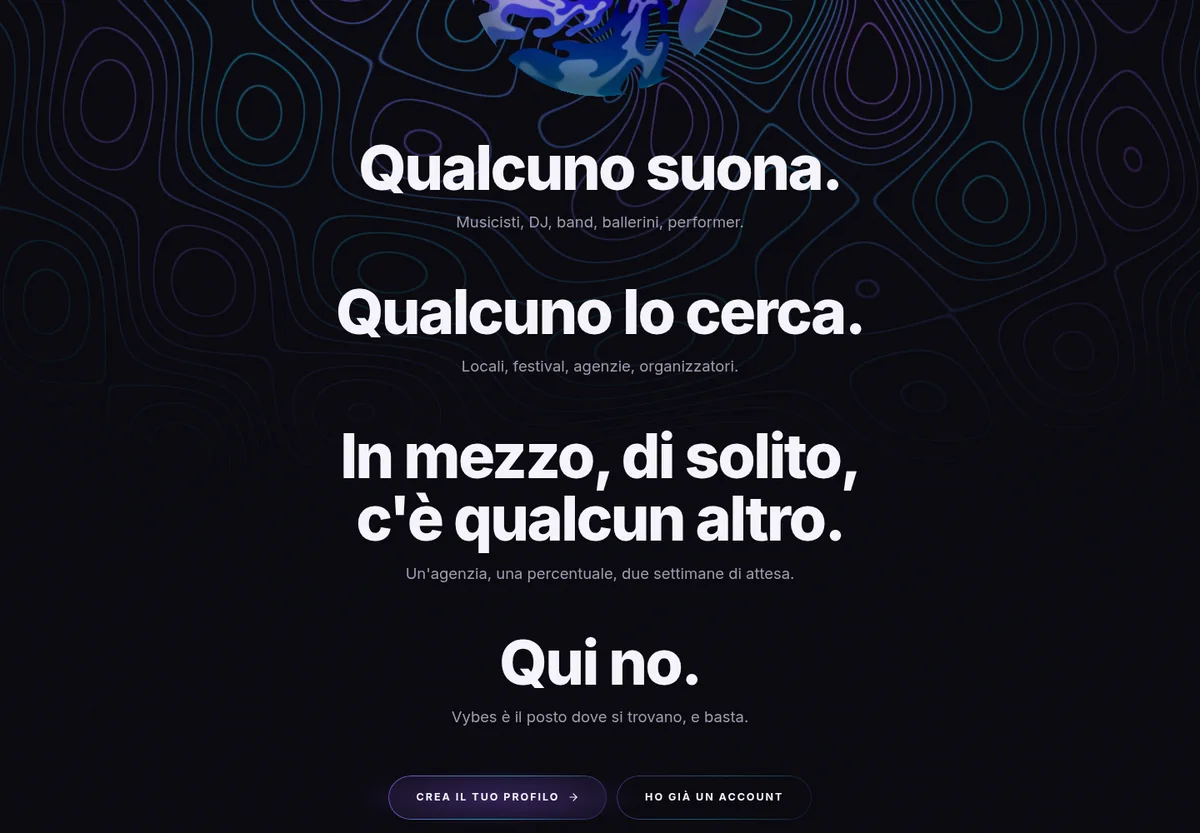 Anteprima della piattaforma Vybes, realizzata da Daniele